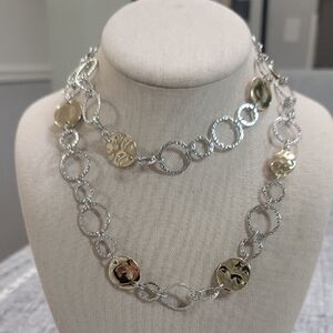 Chico's Silver and Gold Two-Tone Necklace 30" NWOT